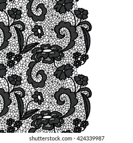 Seamless lace border. Vector illustration. White lacy vintage elegant trim. 