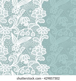 Seamless lace border. Vector illustration. White lacy vintage elegant trim.