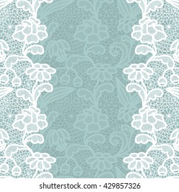 Seamless lace border. Vector illustration. White lacy vintage elegant trim.