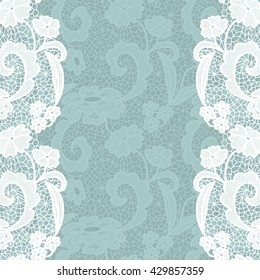 Seamless lace border. Vector illustration. White lacy vintage elegant trim.