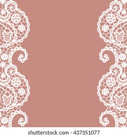 Seamless lace border. Vector illustration. White lacy vintage elegant trim.