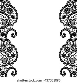 Seamless lace border. Vector illustration. White lacy vintage elegant trim.