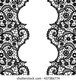 Seamless lace border. Vector illustration. White lacy vintage elegant trim.