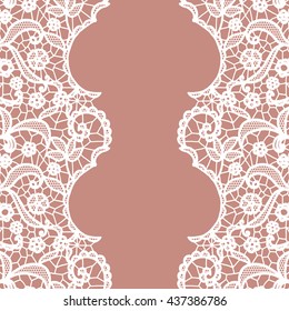 Seamless lace border. Vector illustration. White lacy vintage elegant trim.