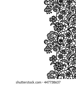 Seamless lace border. Vector illustration. White lacy vintage elegant trim.