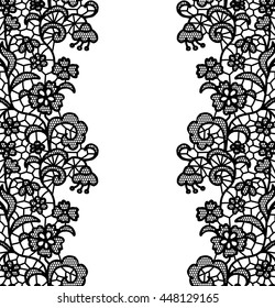 Seamless lace border. Vector illustration. White lacy vintage elegant trim.