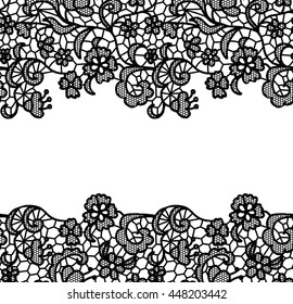 Seamless lace border. Vector illustration. White lacy vintage elegant trim.