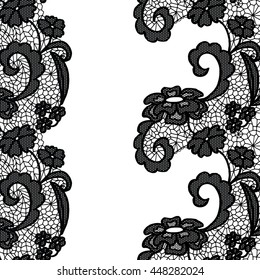 Seamless lace border. Vector illustration. White lacy vintage elegant trim.