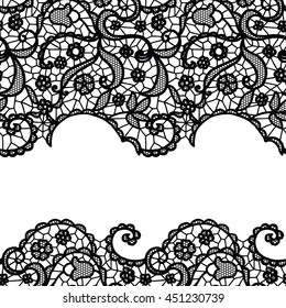 Seamless lace border. Vector illustration. White lacy vintage elegant trim.