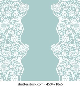 Seamless lace border. Vector illustration. White lacy vintage elegant trim.