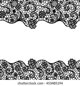 Seamless lace border. Vector illustration. White lacy vintage elegant trim.