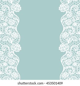 Seamless lace border. Vector illustration. White lacy vintage elegant trim.