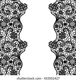 Seamless lace border. Vector illustration. White lacy vintage elegant trim.