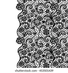 Seamless lace border. Vector illustration. White lacy vintage elegant trim.