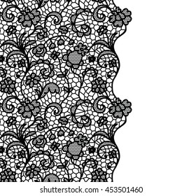 Seamless lace border. Vector illustration. White lacy vintage elegant trim.