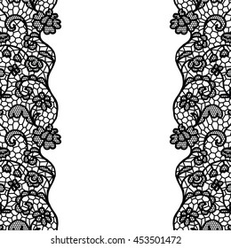 Seamless lace border. Vector illustration. White lacy vintage elegant trim.