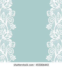 Seamless lace border. Vector illustration. White lacy vintage elegant trim.
