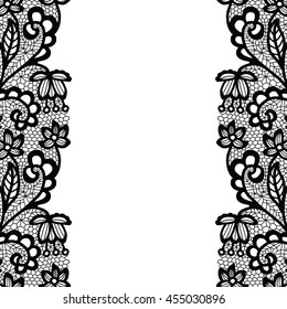 Seamless lace border. Vector illustration. White lacy vintage elegant trim.