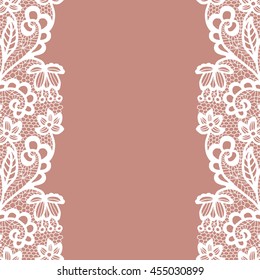 Seamless lace border. Vector illustration. White lacy vintage elegant trim.