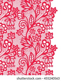 Seamless lace border. Vector illustration. Pink lacy vintage elegant trim.