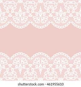 Seamless lace border. Vector illustration. White lacy vintage elegant trim.