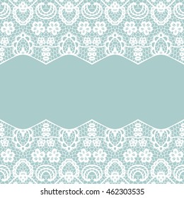 Seamless lace border. Vector illustration. White lacy vintage elegant trim.
