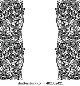 Seamless lace border. Vector illustration. White lacy vintage elegant trim.