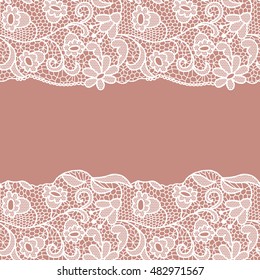 Seamless lace border. Vector illustration. White lacy vintage elegant trim.