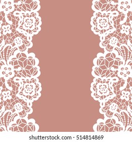 Seamless lace border. Vector illustration. White lacy vintage elegant trim.