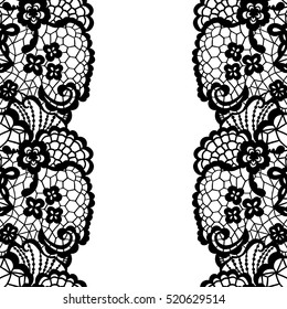 Seamless lace border. Vector illustration. Black lacy vintage elegant trim.