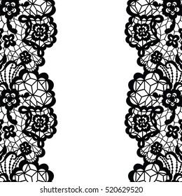 Seamless lace border. Vector illustration. Black lacy vintage elegant trim.