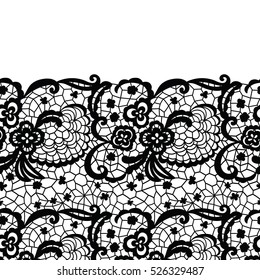 Seamless lace border. Vector illustration. Black lacy vintage elegant trim