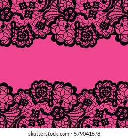 Seamless lace border. Vector illustration. Black lacy vintage elegant trim.