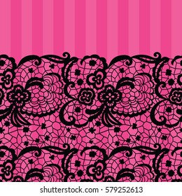 Seamless lace border. Vector illustration. Black lacy vintage elegant trim.