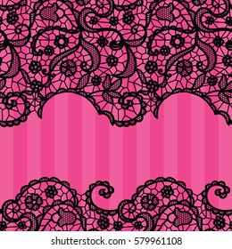 Seamless lace border. Vector illustration. Black lacy vintage elegant trim.