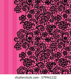 Seamless lace border. Vector illustration. Black lacy vintage elegant trim.