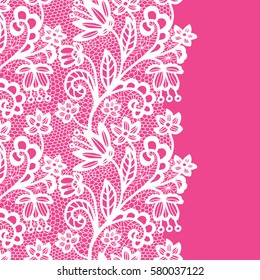 Seamless lace border. Vector illustration. Lacy vintage elegant trim.