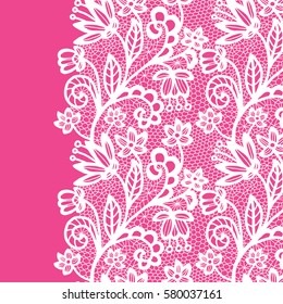 Seamless lace border. Vector illustration. Lacy vintage elegant trim.