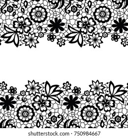 Seamless lace border. Vector illustration. Black lacy vintage elegant trim.