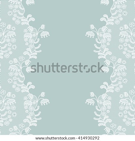 Seamless lace border. Vector illustration. White lacy vintage elegant trim. 