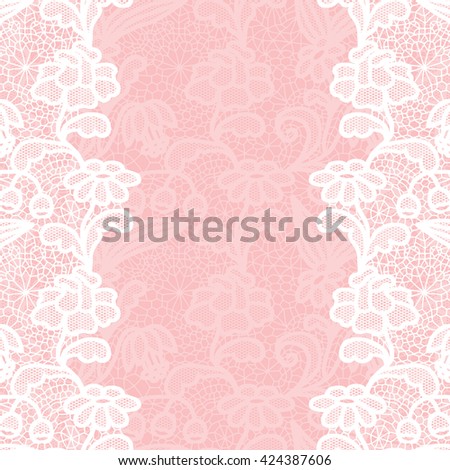 Seamless lace border. Vector illustration. White lacy vintage elegant trim. 