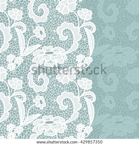 Seamless lace border. Vector illustration. White lacy vintage elegant trim.
