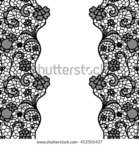 Seamless lace border. Vector illustration. White lacy vintage elegant trim.
