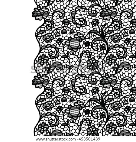 Seamless lace border. Vector illustration. White lacy vintage elegant trim.