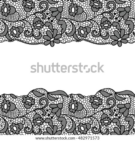 Seamless lace border. Vector illustration. White lacy vintage elegant trim.