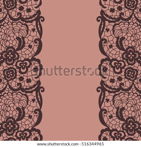 Seamless lace border. Vector illustration. Brown lacy vintage elegant trim.