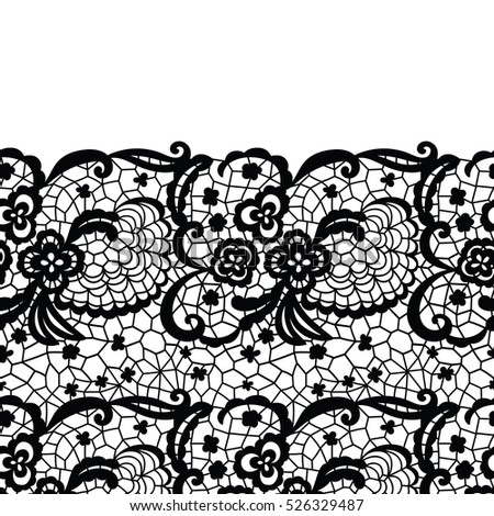 Seamless lace border. Vector illustration. Black lacy vintage elegant trim