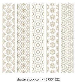 Seamless lace borders set, line patterns. Tribal ethnic decorative ornament, vector geometric elements collection. Isolated black on a white background