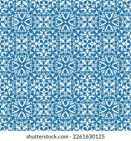  Seamless lace floral pattern.Vector blue abd white background. Vintage Lace Doily. 