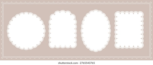 Seamless Lace Frame Set with Circle Oval Rectangle and Scalloped Doily Shapes